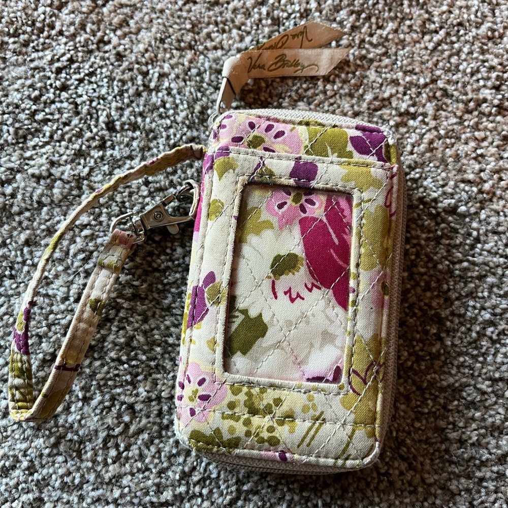 Vera Bradley Wristlet. Holds credit cards, change and ID. Pink, green, cream +